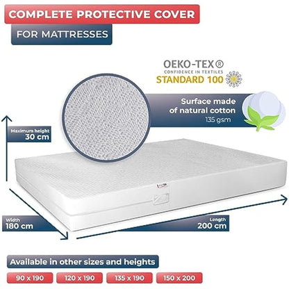 WRAPPYBAG Bed Bugs Mattress Protector - Mattress Cover - Zipped Mattress Protector - Waterproof - Cotton Surface - Super King Size
