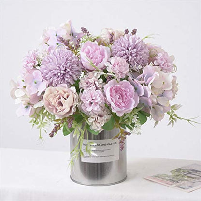 Artificial Flowers, 2 Pcs Fake Peony Silk Light Purple Hydrangea Bouquet Decor Plastic Carnations Daisy Realistic Flower Arrangements Wedding Decoration Table Centerpieces,for Home Office Party Decor