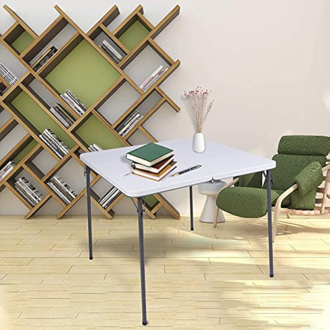 REDCAMP 34" Folding Card Table with Folding legs, Lightweight Portable Fold in Half Square Picnic Garden Table with for Adults Indoor Outdoor Game Bridge Dining, White