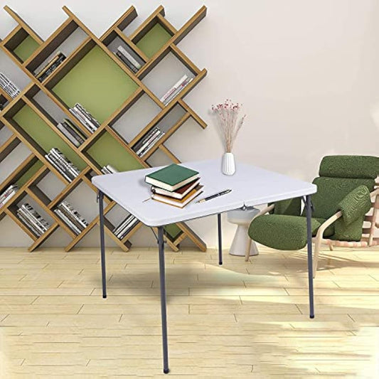 REDCAMP 34" Folding Card Table with Folding legs, Lightweight Portable Fold in Half Square Picnic Garden Table with for Adults Indoor Outdoor Game Bridge Dining, White