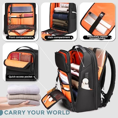 FENRUIEN Expandable Laptop Backpack Business Backpack Men's Laptop Bag 17 Inch for Men and Women Teenagers with Laptop Compartment USB Charging Port Backpack