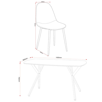 Seconique Athens Dining Set with 4 Dining Chairs in Concrete Effect