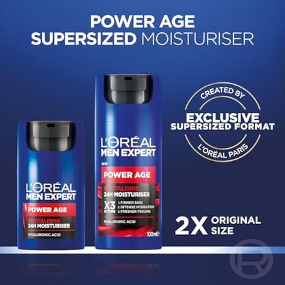 L’Oréal Paris Men Expert Power Bundle Gift Set for Men, Revitalising Moisturiser XL 100ml and Multi-action Serum 30ml, Power Age Duo With Hyaluronic Acid, for Dull and Dry Skin