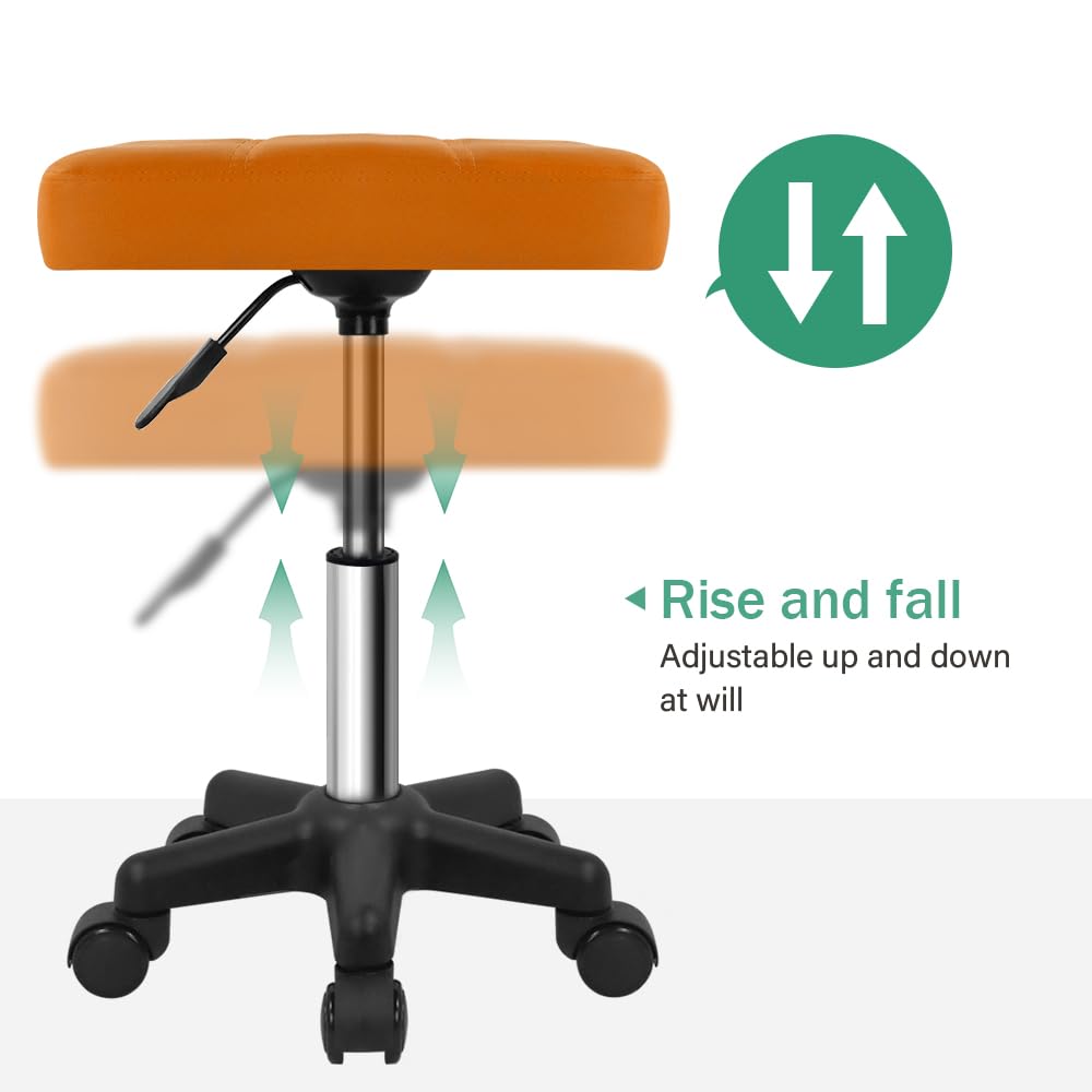 FURWOO Rectangle Rolling Stool with Wheels Swivel Stool Chair for Salon Massage Home Kitchen Brown