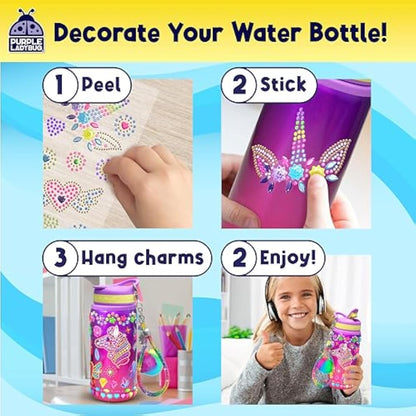 PURPLE LADYBUG Decorate Your Own Water Bottle Craft Kits for Kids - Unicorn Gifts for Girls, 6 Year Old Girl Gifts, Girls Birthday Presents, Arts and Crafts for Kids Ages 5-12, Back to School Gift