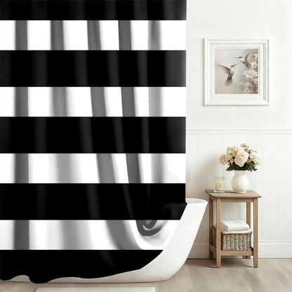 Xiaoterna 105x160cm Black and White Stripes Shower Curtain Vintage Lines Waterproof Polyester Bathroom Curtain Modern Abstract Geometry Aesthetics