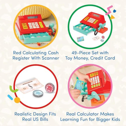 Battat – Toy Cash Registerwith scanner For Kids, Toddlers – 49 Pieces with Money, Credit Card, Scanner – Pretend Play Toy – 3+ Years