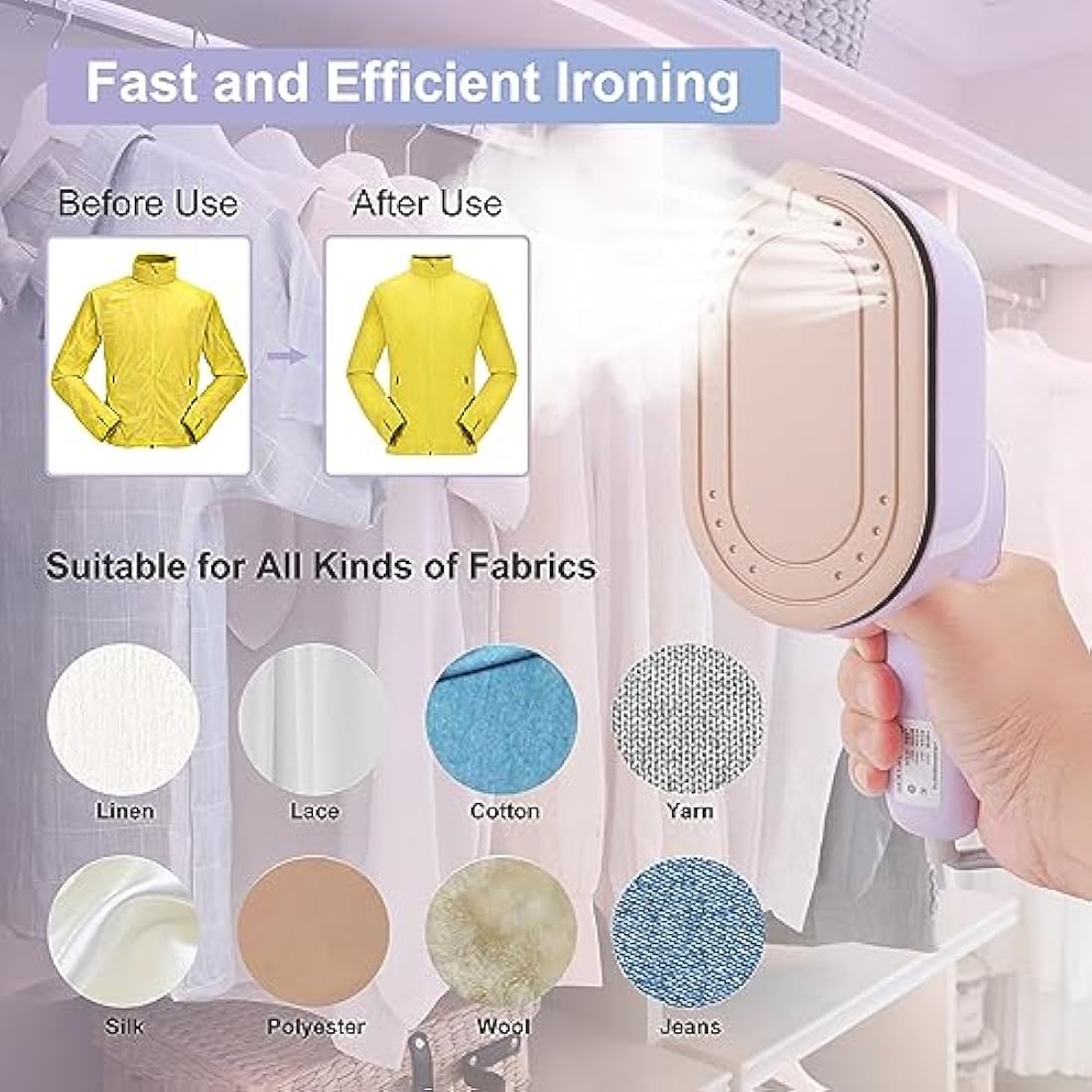 Travel Steam Iron, 1090W Foldable Mini Steam Iron Handheld, Travel Steamer for Clothes Supports Wet and Dry Ironing, 15s Fast Heat Up, Portable Steamer Iron for Home and Travel