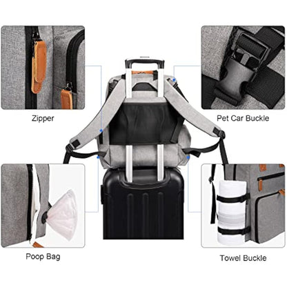 Modoker Dog Travel Bag, Airline Approved Backpack for Pet Accessories Organizer, Tote Weekend Bag with 2 Dog Food Storage Containers, 2 Collapsible Dog Bowls, 1 Pet Mat, Grey