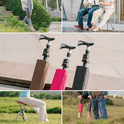 Ta-Da Chair PRO - Walking Stick with Seat, Ultra-Light Aluminium Frame & Sturdy Foldable Stool (up to 120kg), Collapsable Folding Design, Ideal for Travel & Sightseeing - Red, Adjustable