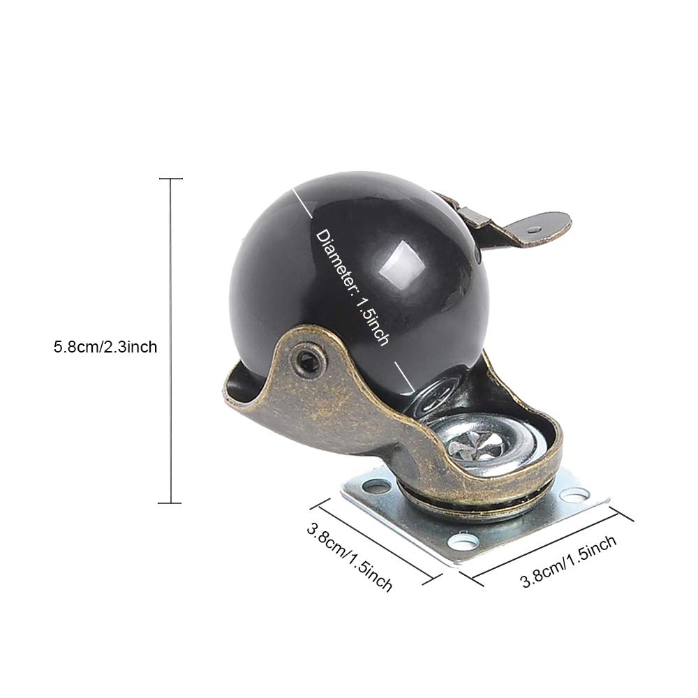 4 Pack, Youngine Antique Ball Caster Wheels Ball Swivel Plate Caster with 360°Rotation for Furniture Ottoman Sofa Cabinets Wheelchairs (1.5 inch)