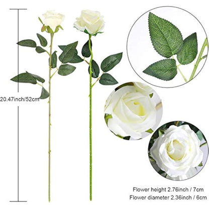 Hawesome 12PCS Artificial Roses Fake Flowers Single Long Stem Blooms with Rose Buds Wedding Decoration Bridal Bouquet Decorative Flower Arrangement Home Decoration Party Centerpieces in Cream White