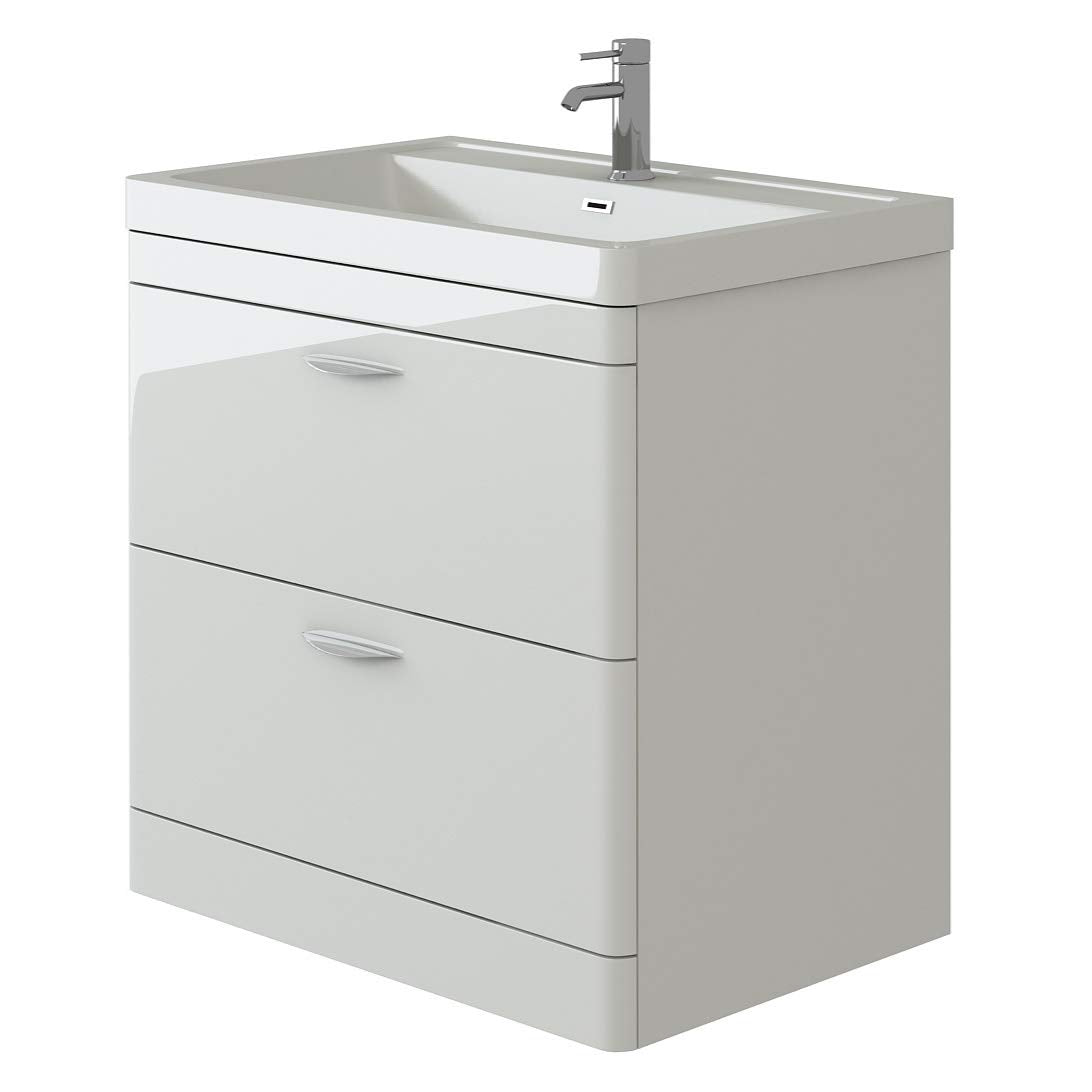 Cyrenne High Gloss White Floor Standing Vanity Basin Storage Unit Cabinet & Polymarble Soft Edges Sink - 800mm