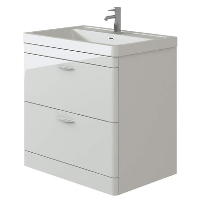 Cyrenne High Gloss White Floor Standing Vanity Basin Storage Unit Cabinet & Polymarble Soft Edges Sink - 800mm