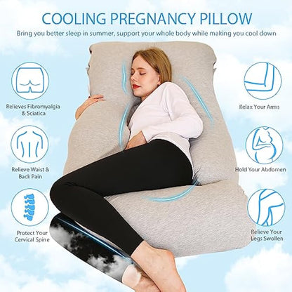 Chilling Home J-Shaped Pregnancy Pillow, 150x70cm, Grey, Polyester Fill, Cooling Cover, Removable, Adult, Multi Position Sleeper