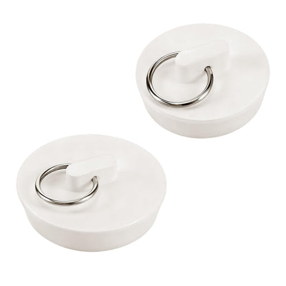2 Pack Rubber Bath Plug, Universal 1-3/4"(41.8-47.5 mm) and 1-3/8" (34.5-40 mm) White Bathroom Sink Drain Tub Stoppers with Hanging Ring for Bathtub