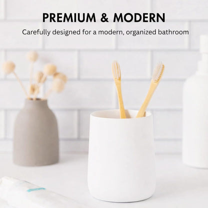 Yew Design Matte White Toothbrush and Toothpaste Holder and Cup for Bathroom Vanity and Countertop, Round Organizer for Electric Toothbrushes, Floss