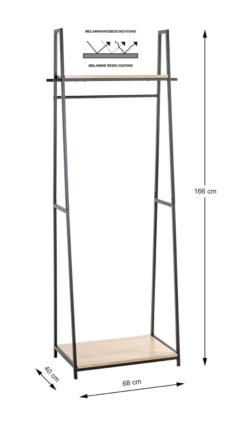 HAKU Hall-Tree oak, black, MDF - Dim.: W 68 x H 166 x D 40 cm, Style: Modern