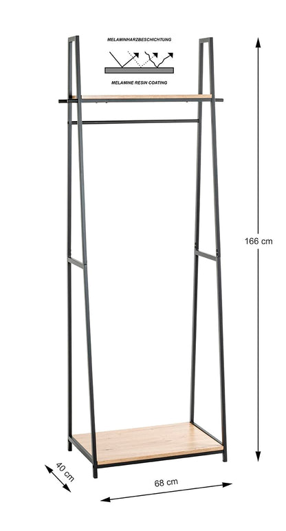 HAKU Hall-Tree oak, black, MDF - Dim.: W 68 x H 166 x D 40 cm, Style: Modern
