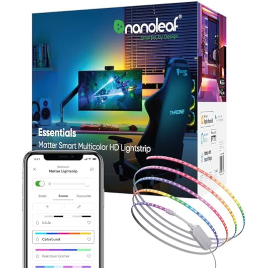 Nanoleaf Matter Essentials 5M HD Led Strip Light, Addressable RGB IC Led Strip - Smart and Multicolour, Matter Over WiFi, Bluetooth, 16M+ Colours, Works with Alexa Google Assistant Apple Homekit