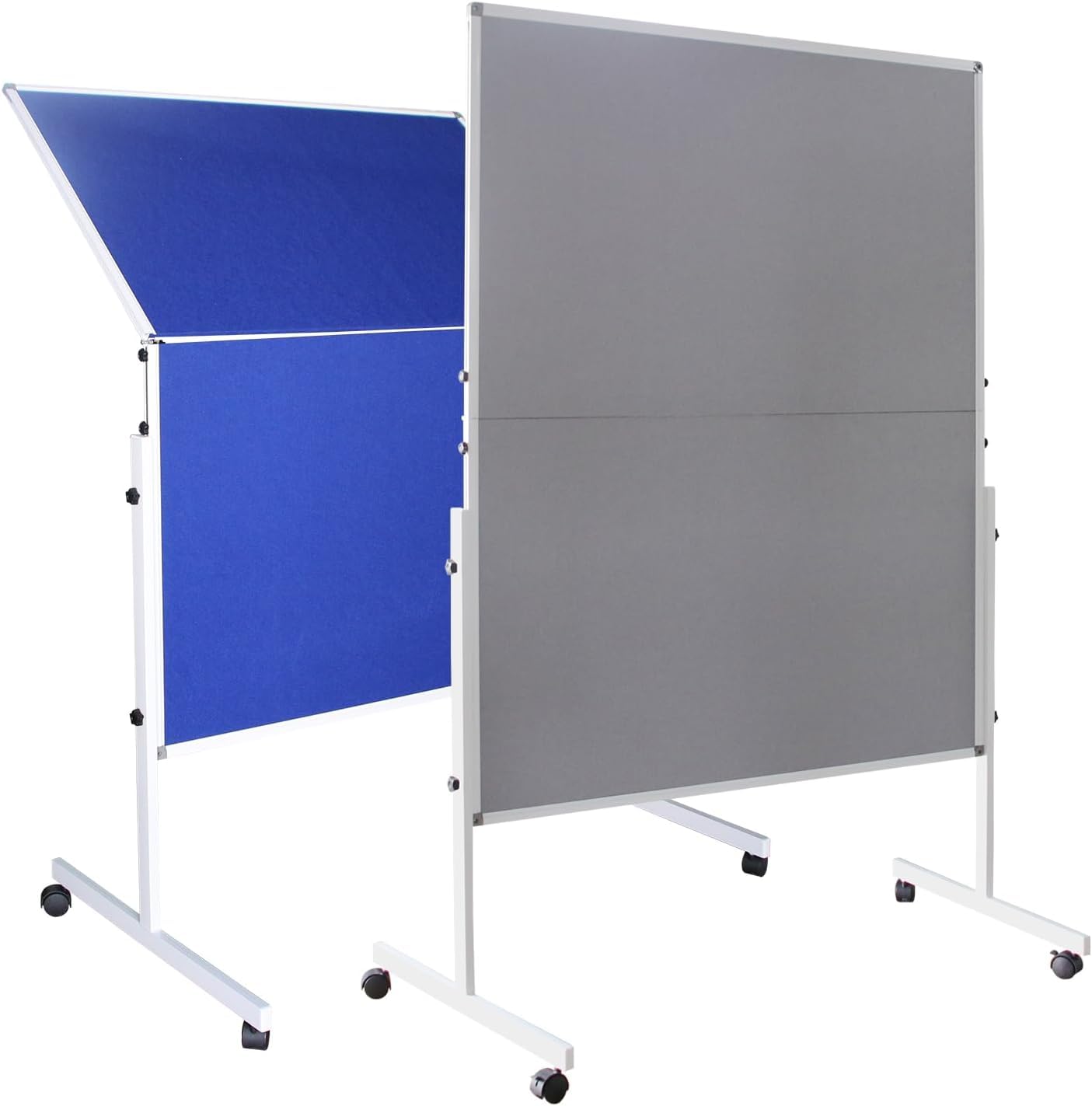 XIWODE Foldable Mobile Room Divider, Double Sided Blue Fabric Bulletin Push Pin Board Rolling with Stand, 150 x 120 cm