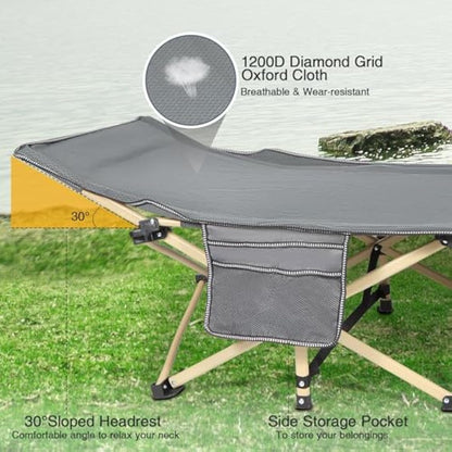 REDCAMP Folding Camping Beds for adults, Heavy Duty Sturdy Camp Bed with Thick and Soft Mattress, Stronge Thicker Tubes Sleeping Bed Outdoor Travel Office, Grey with Thicker Pad