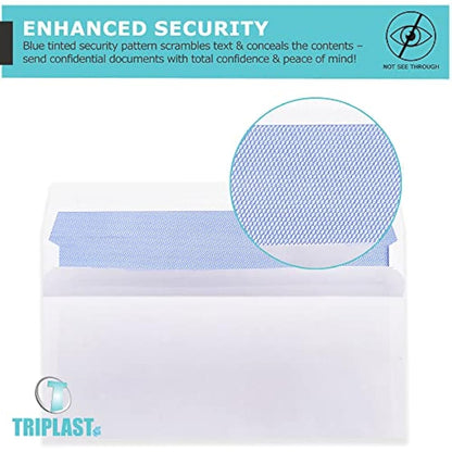 Triplast 500 x DL White Self Seal Security Envelopes (Size: 110x220mm) | Fully Opaque, Self Sealing & Printer Safe Mailing Paper Envelopes | Ideal for Everyday Home, Office & Commercial Use