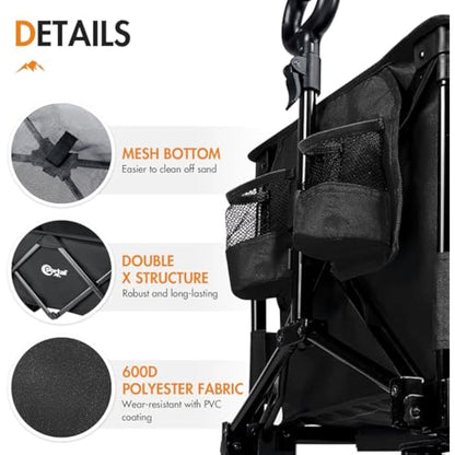 Portal Festival Trolley with Adjustable Tailgate Brakes 300L Beach Trolley for Sand with Wide Wheels Camping Cart Heavy Duty Folding Wagon Collapsible Trailer Buggy for Garden Event