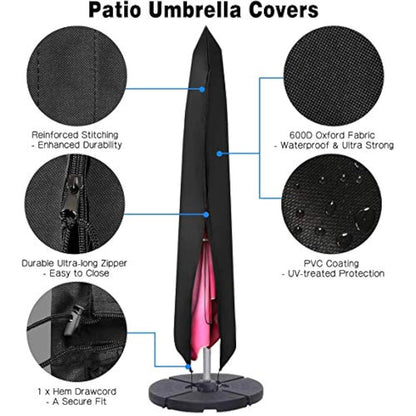 PATIO PLUS Parasol Cover, Garden Umbrella Covers 190* 25 * 50cm Waterproof 600D Oxford Fabric PVC Coating, Black