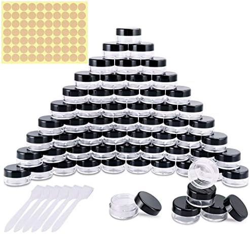 MELLIEX 60 Pieces Empty Sample Pots, 5g / 5ml Clear Plastic Travel Cosmetic Container Jars for Creams, Sample, Make-Up Storage