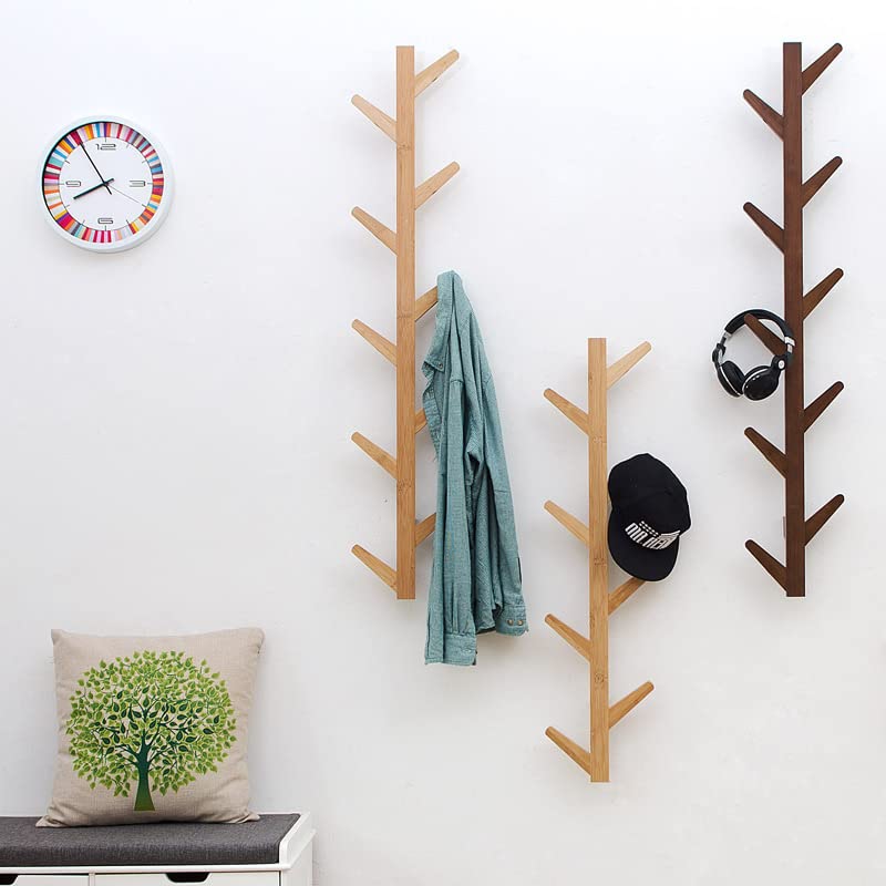Wall-Mounted Wooden Coat Rack – Tree Shape – 8 Hooks for Hanging