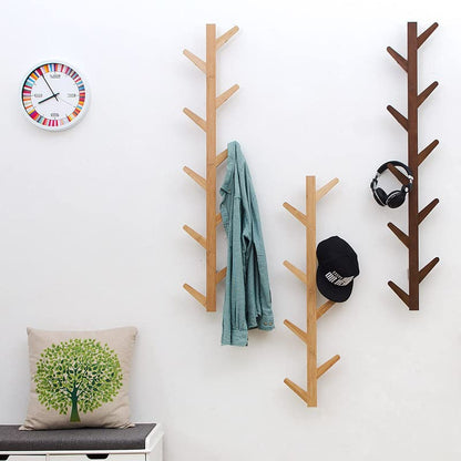 Wall-Mounted Wooden Coat Rack – Tree Shape – 8 Hooks for Hanging