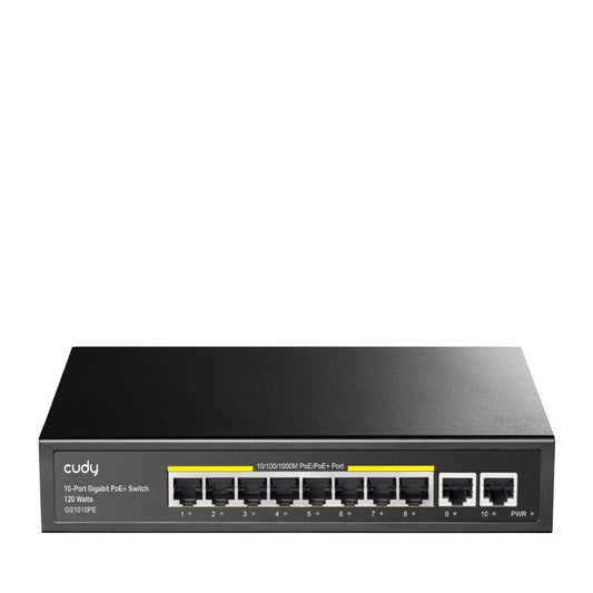 Cudy GS1010PE 10-Port Gigabit PoE+ Switch, 120W PoE Market, 8 PoE/PoE + Ports, 2 Gigabit Uplink Ports, 802.3af/at, Fanless