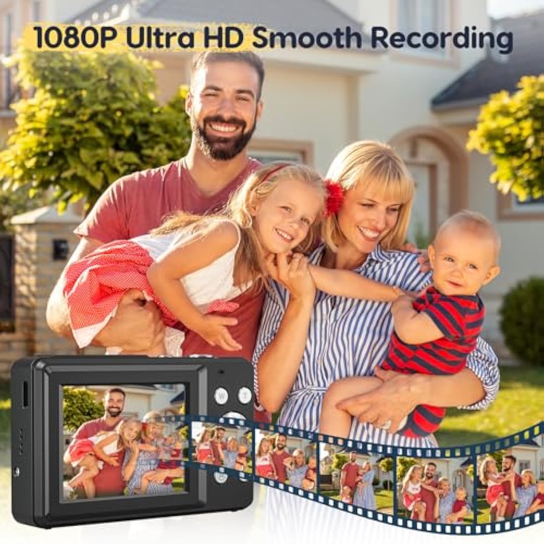 CAMKORY Digital Camera 1080P FHD Compact Vlogging Camera 44MP 16X Digital Zoom Portable for Kids, Teens, Students & Seniors (Black)