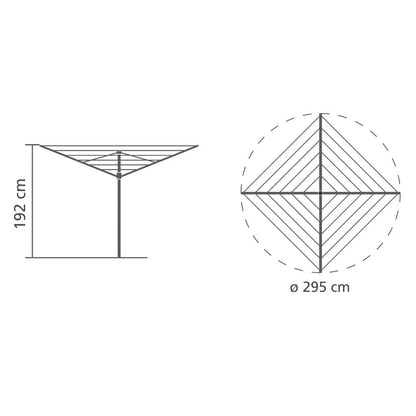 Brabantia - Lift-O-Matic - 50M of Clothes Line - Adjustable in Height - UV-Resistant & Non-Slip Lining - Umbrella System - with Ground Spike 45 mm &