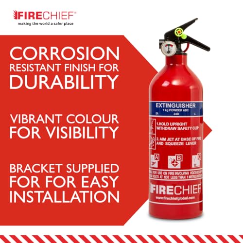 Multi Purpose Powder Fire Extinguisher – Ready to Use in Seconds – 1kg ABC Fire Extinguisher for Home & Kitchen Use – 5 Year Guarantee – Firechief Travel Extinguisher for Cars, Campervans & Caravans