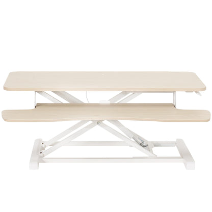 VIVO 91cm Desk Converter, K Series, Height Adjustable Sit to Stand Riser, Dual Monitor and Laptop Workstation with Wide Keyboard Tray, Light Wood Top