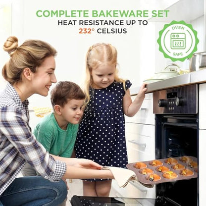 Nutrichef 20 Piece Pots and Pans Set, Bakeware and Cookware Set, Induction Hob Pots Set w/Lids, Non Stick Set, Heat Safe Silicone Handles, Saucepan, Frying Pans, Muffin Tin, Cookie Tray, Utensil-Gold