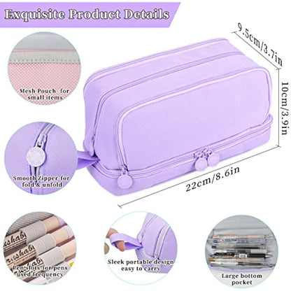 Tesmien Pencil Case, Large Pencil Case with 4 Compartments Stationery Organizer for Boys and Girls, Aesthetic Pencil Bag Suitable for Kids Teenagers Students Women Men, Purple
