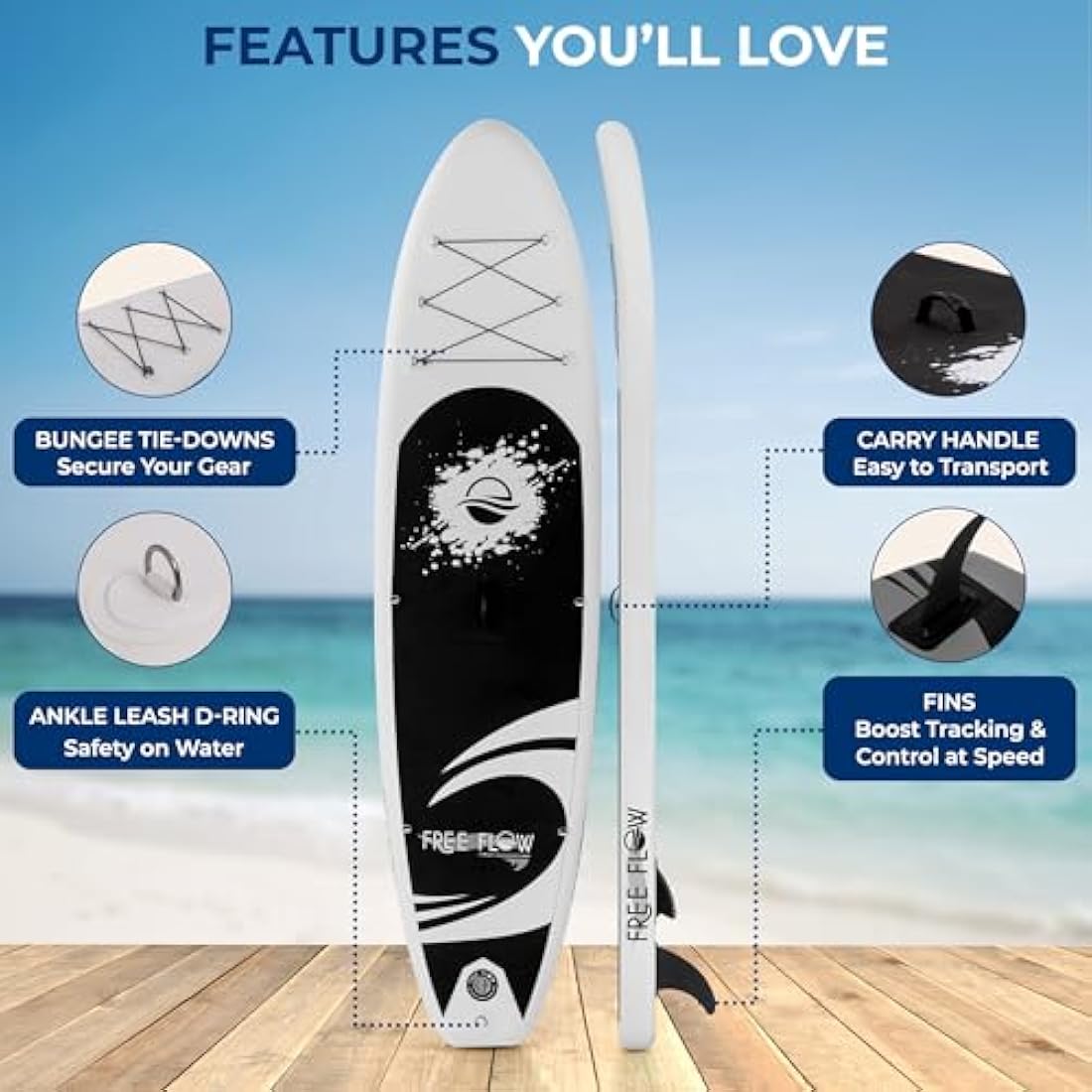 SereneLife Inflatable Stand Up Paddle Board, SUP Board- Paddleboards for Adults & Youth, Surfing Board Kit, 0.63cm Thick Standup Paddleboarding, Non-Slip Deck, Wide Stance, Surf Control w/Backpack