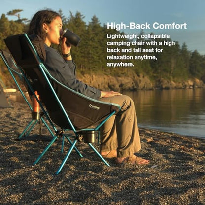 Helinox Sunset Chair, Lightweight High-Back Collapsible Camping Chair, Black, 1.56kg, with Side Pockets