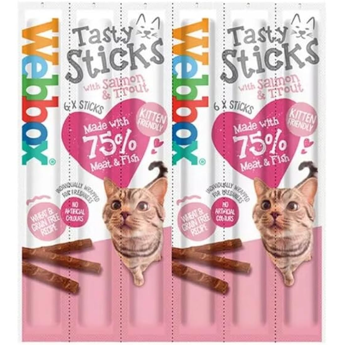 Webbox *NEW* 6 PACK MIXED CAT STICKS CAT KITTEN MEATY STICK TREAT COD DUCK BEEF CHICKEN TURKEY SALMON