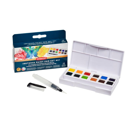 Derwent Inktense Paint 12 Pan Palette #1, Set of 12, Half Pan Size, Water-Soluble, Ideal for Painting & Crafts on Paper & Fabric, Professional