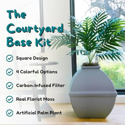 Good Pet Stuff, The Courtyard Hidden Litter Box, Artificial Plants & Enclosed Square Cat Planter Litter Box, Vented & Odor Filter, Easy to Clean, Stone Gray