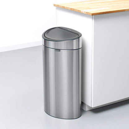 Brabantia 40L Kitchen Touch Bin New (Matt Steel) Removable Lid, Soft-Touch Open, Easy Clean Rubbish Waste Bin + Free Bin Bags