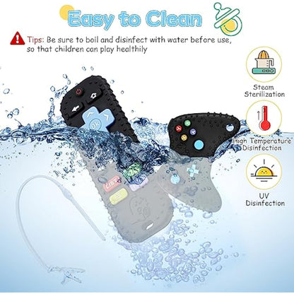 Tikplus Baby Teething Toys, Baby Remote Control & Game Controller Teething with Baby Dummy Chain, BPA-Free Silicone Teething Aid Baby Teether Relief for 0-6 Months