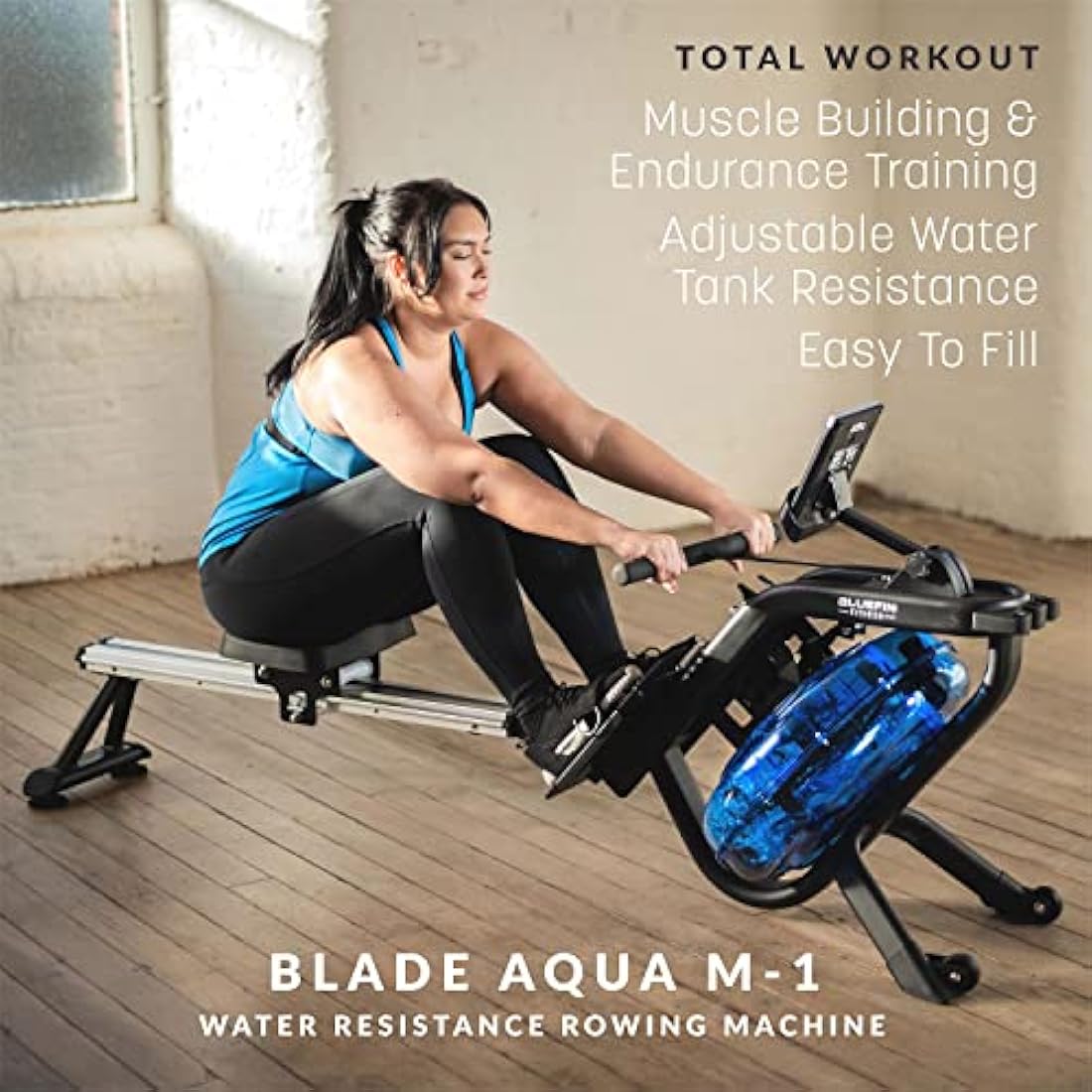 Bluefin Fitness Foldable Rowing Machine | Blade Aqua W-1 - Water Resistance Rower | Blade Aqua M-1 Water Resistance Rowing Machine | LCD Digital Fitness Console