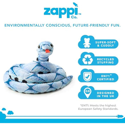 Zappi Co Kids Stuffed Realistic Lifelike Plush Snake Toy - Part of Safari Animals Collection, Perfect for Kids (180 cm Length)(Blue Beauty Snake)