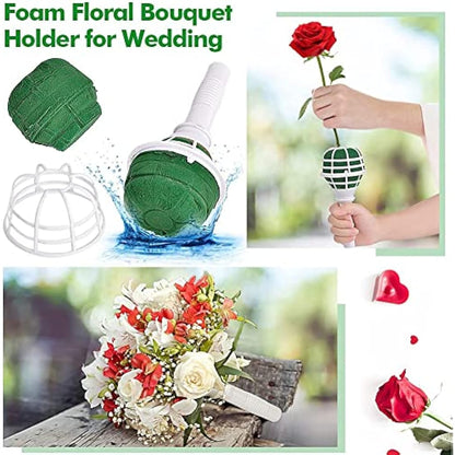 Retoteng 6 Pack Bouquet Holder, DIY Wedding Foam Bouquet Handle Bridal Floral Fresh Artificial Flower Holder Decoration