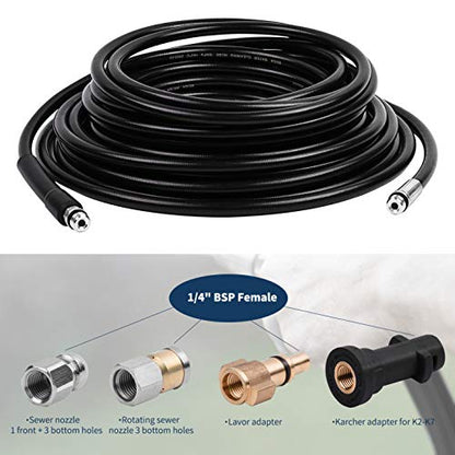 DERASL 30M High Pressure Washer Drain Hose Cleaning Kit - Compatible with Karcher K2-K7 and LAVOR Series, Includes Adapter